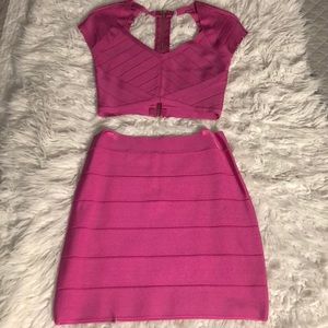 Hot Pink bebe Crop Top & Bodycon Skirt